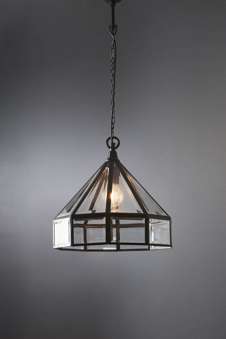 Hallie Glass Hanging Lamp with Bronze Antique