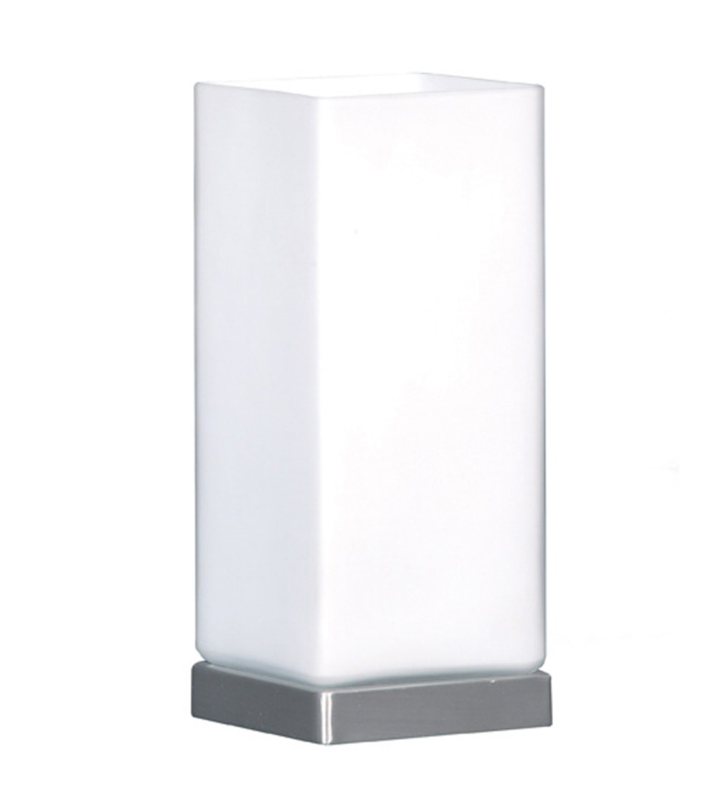 Cube Brushed Chrome Opal Glass Touch Lamp