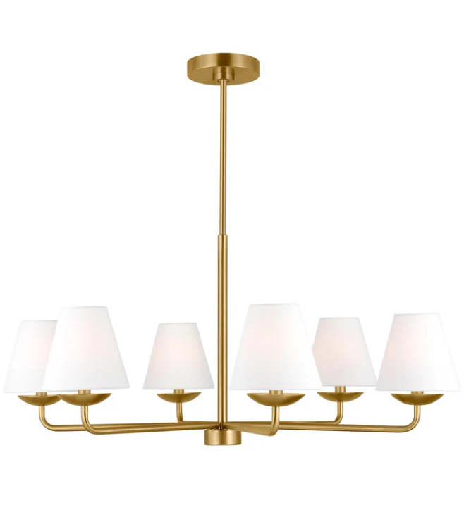 Albion 6L chandelier Satin Brass finish/ White Linen shades