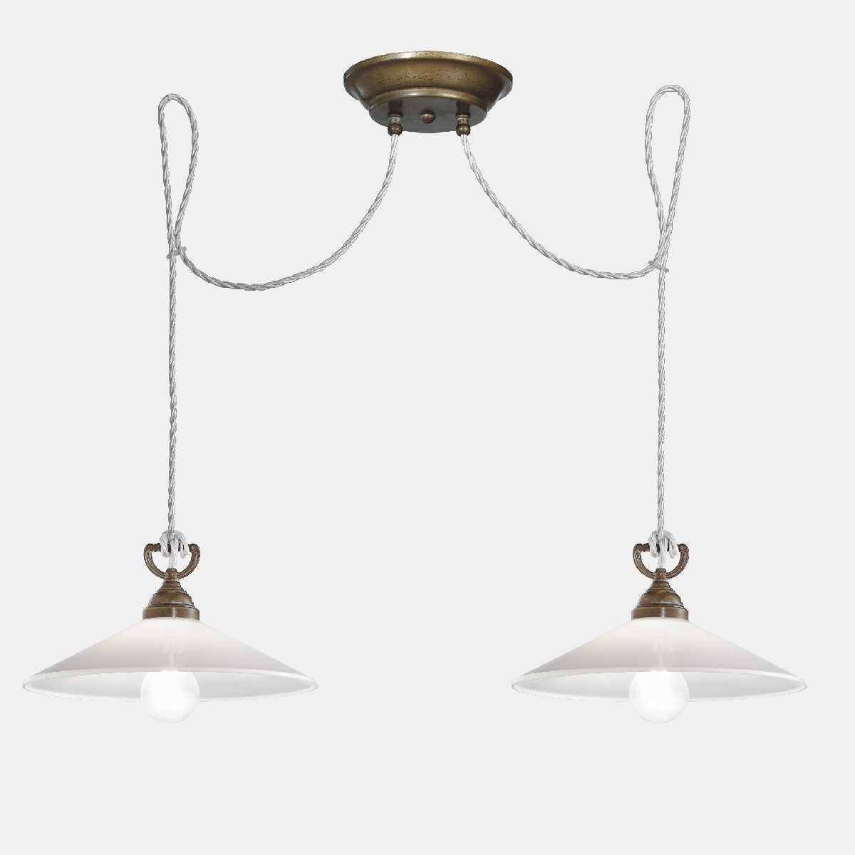 Tabia 2 Light Brass and White Blown Glass Shade Pendant