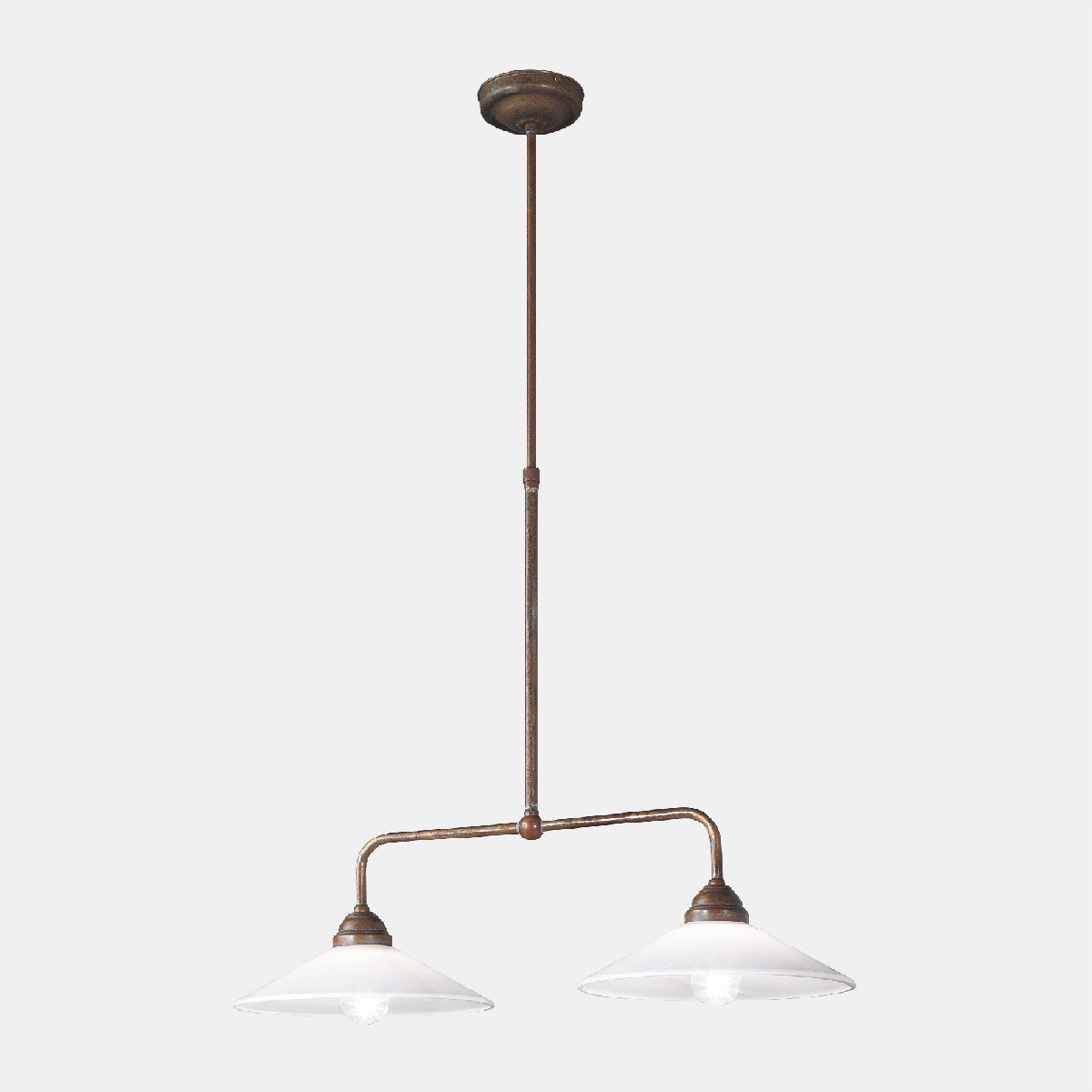 Tabia 2 Bar Brass and White Blown Glass Shade Pendant