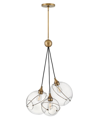 Hinkley Skye 3 Light Heritage Brass Clear Glass Pendant Lighting Affairs