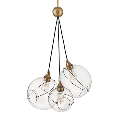 Hinkley Skye 3 Light Heritage Brass Clear Glass Pendant Lighting Affairs