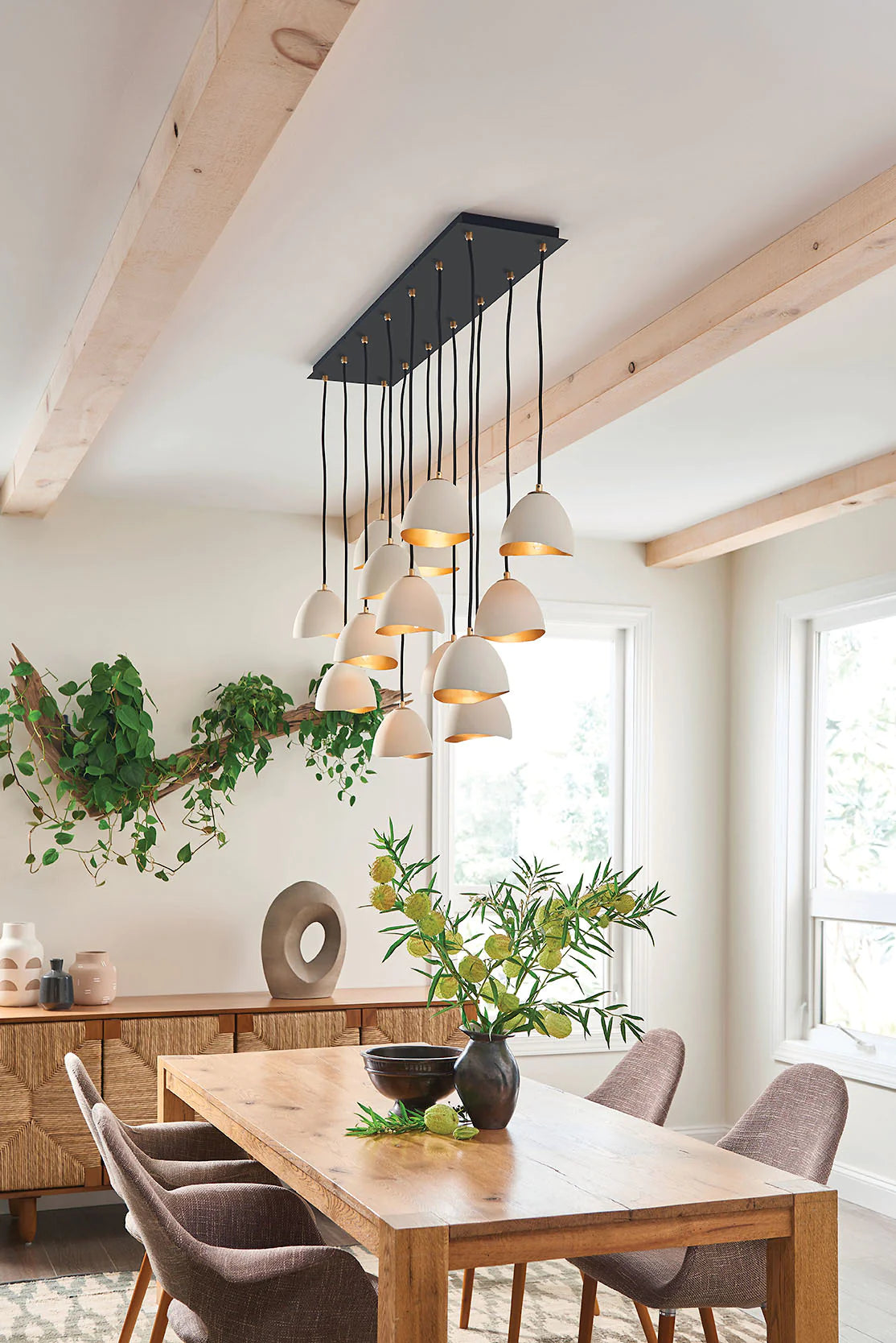 Hinkley Nula 12 Light Shell White with Gold Leaf Linear Chandelier