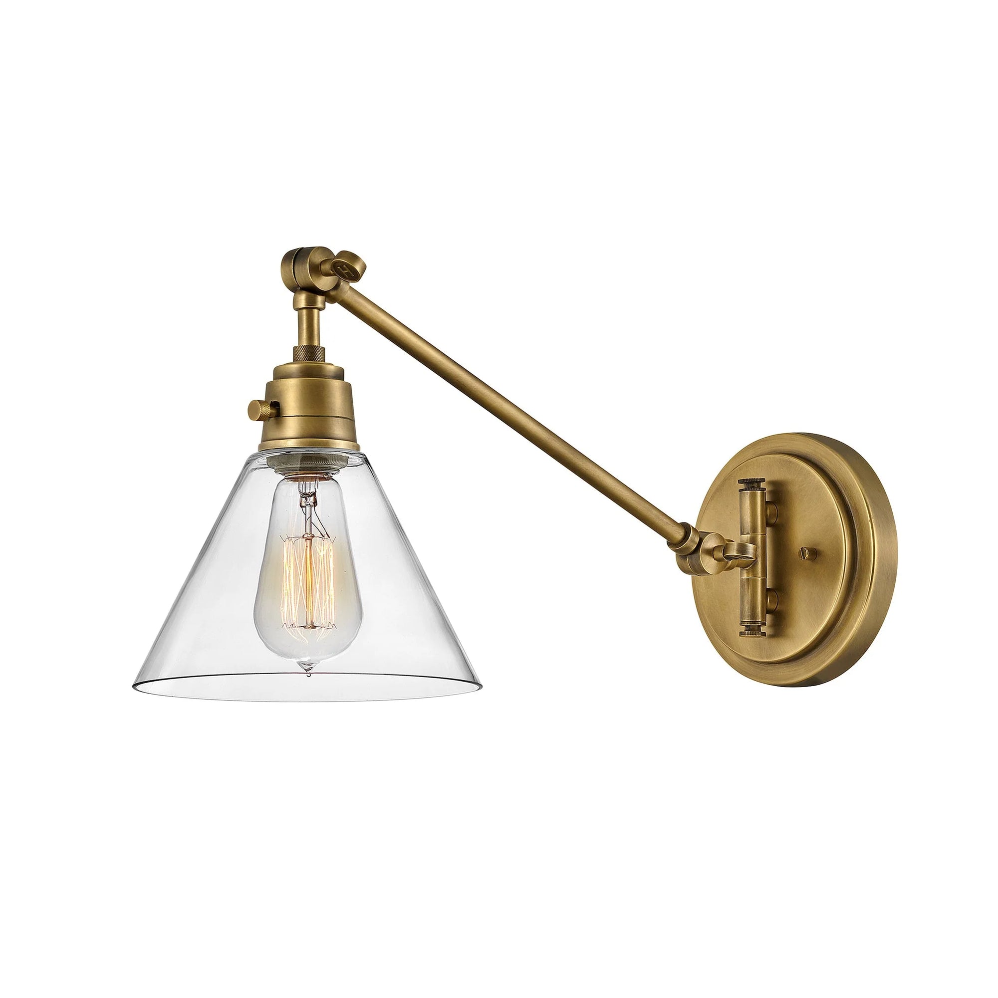 Hinkley Arti Medium 1 Light Clear Glass Heritage Brass Swing Arm Wall Light Lighting Affairs