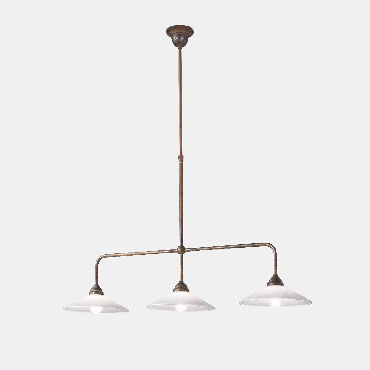 Tabia 3 Bar Brass and White Blown Glass Shade Pendant