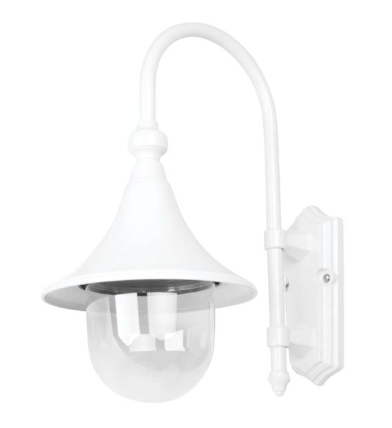 Monaco White Curved Arm Downward Wall Light - Powder Coated Finish