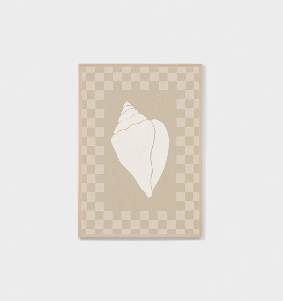 Check Seashell Sand White Framed Print
