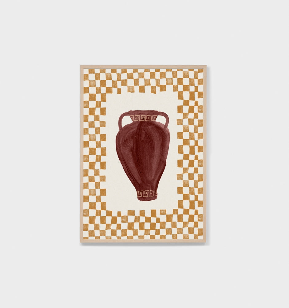 Check Vase Burgundy Framed Print