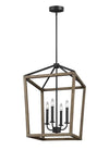 Sean Lavin Gannet 4 Light Weathered Oak Wood / Antique Forged Iron Pendant Lighting Affairs