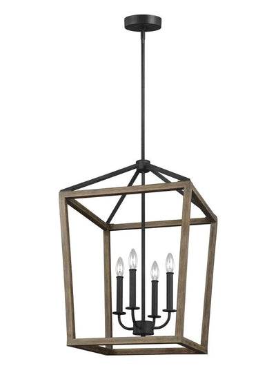 Sean Lavin Gannet 4 Light Weathered Oak Wood / Antique Forged Iron Pendant Lighting Affairs