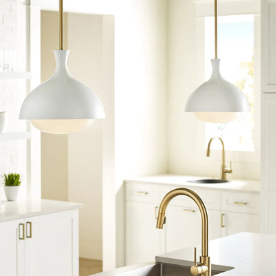 AERIN Lucerne 1 Light Burnished Brass & Matte White Pendant