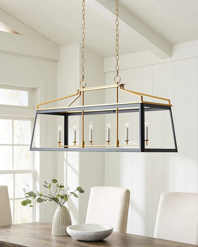 Chapman & Myers Carlow 6 Light Black & Burnished Brass Linear Chandelier Lighting Affairs