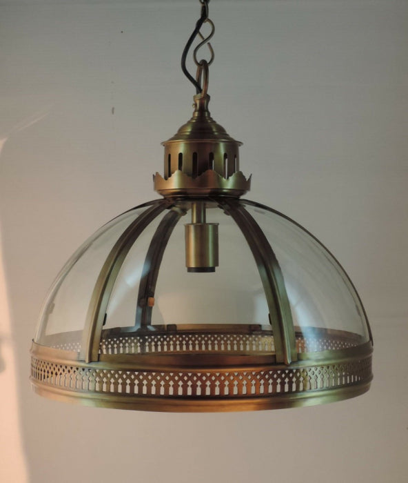 Orchid Glass Pendant in Antique Brass