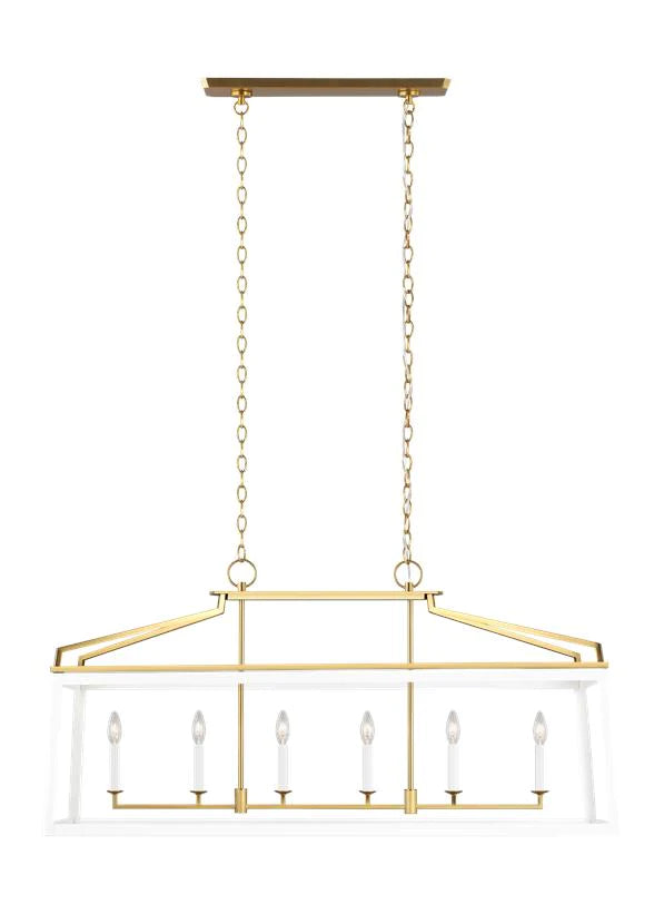 Chapman & Myers Carlow 6 Light White & Burnished Brass Linear Chandelier Lighting Affairs
