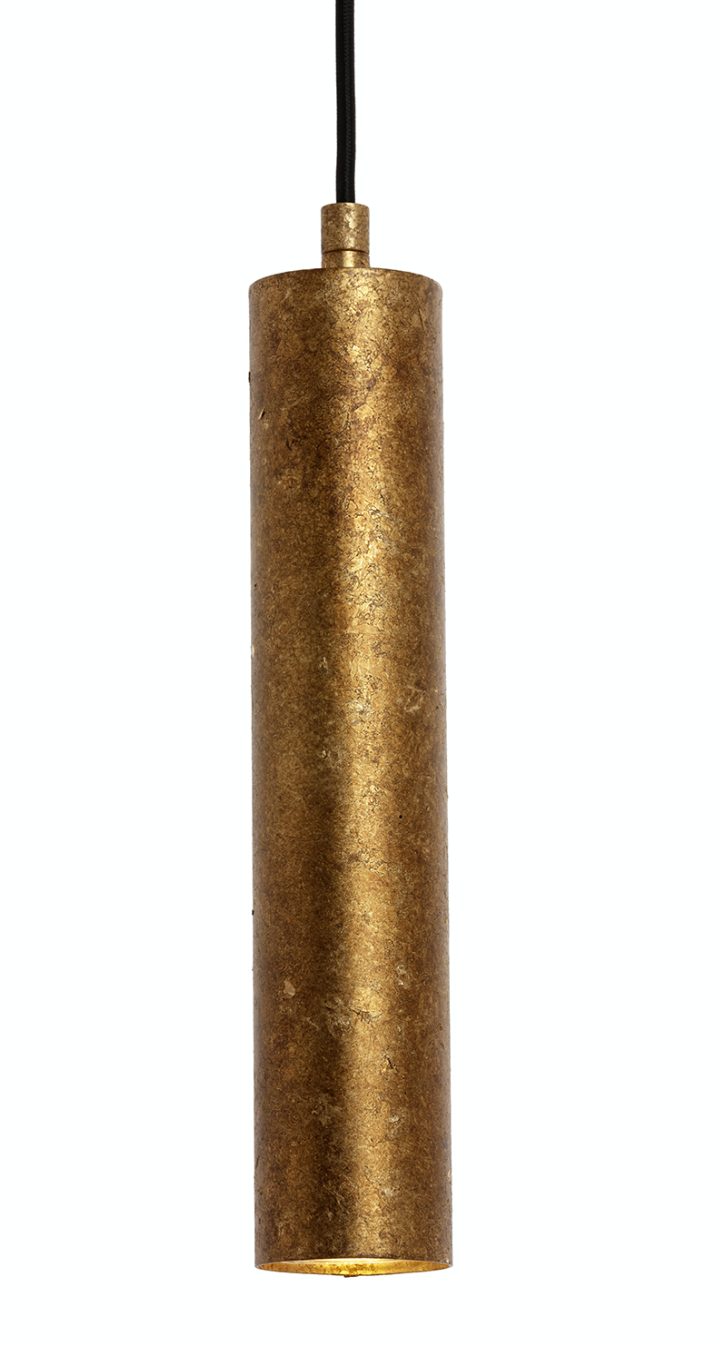 Toress Small Aged Gold Leaf Cylinder Pendant