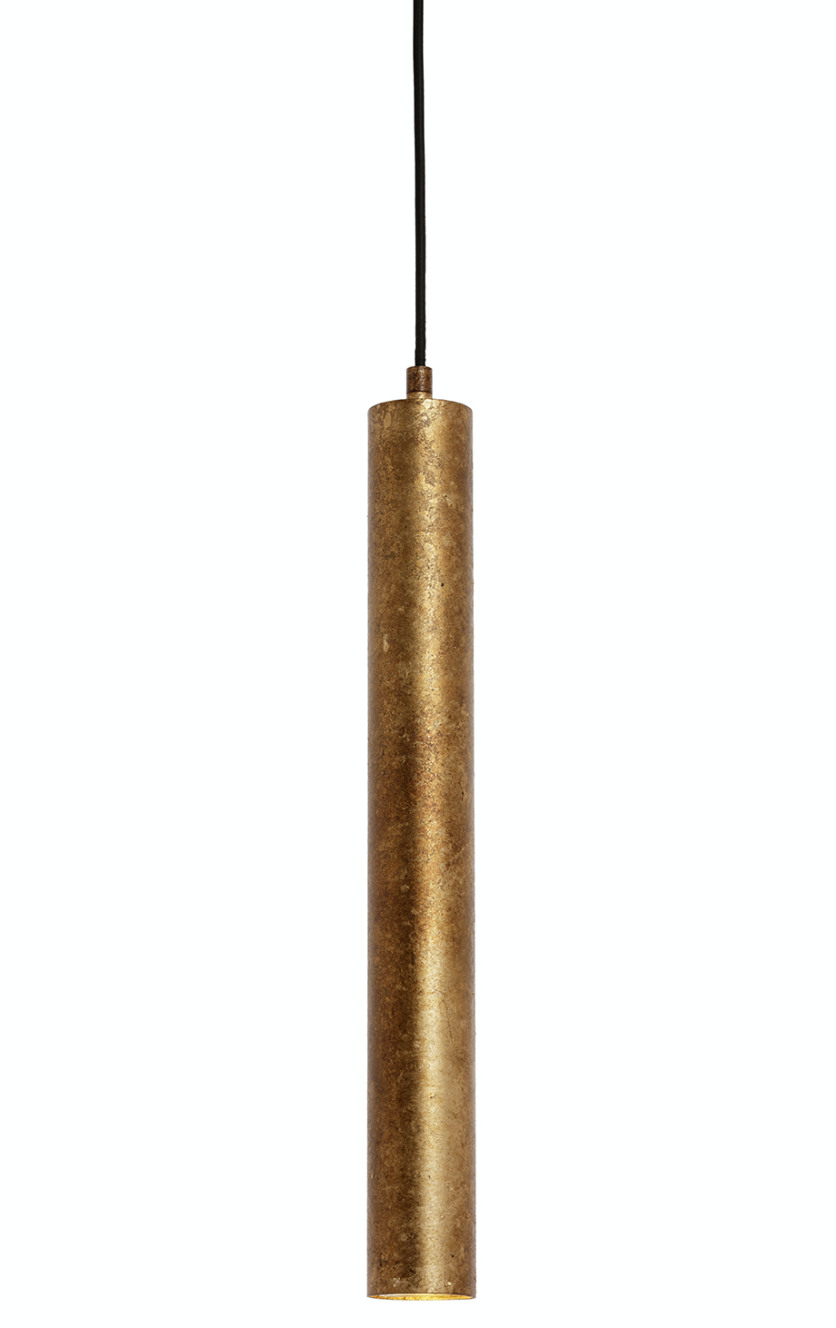 Toress Medium Aged Gold Leaf Cylinder Pendant