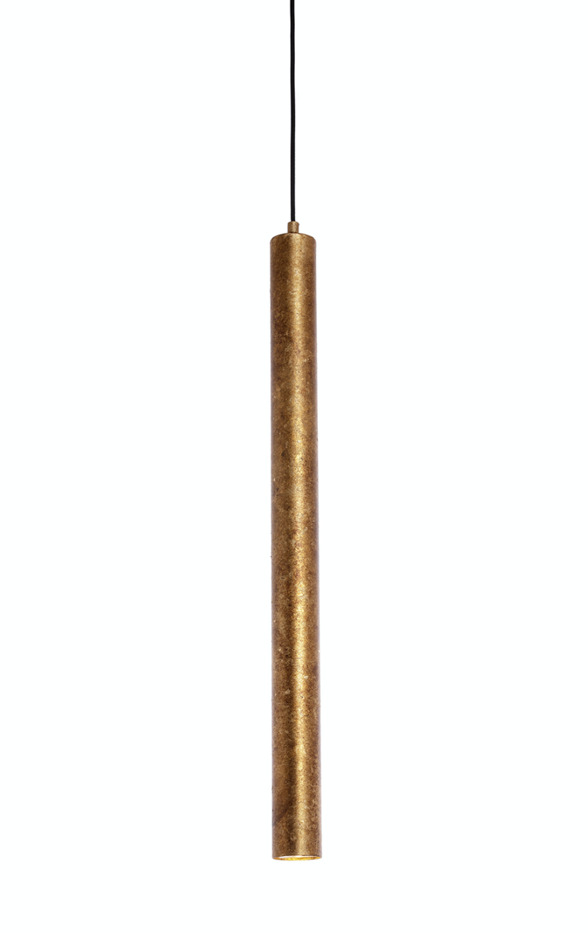 Toress Large Aged Gold Leaf Cylinder Pendant