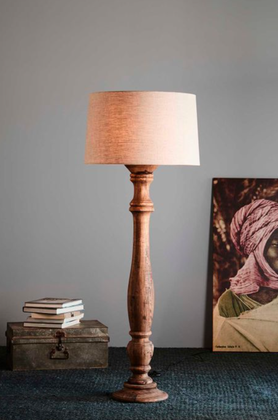 Halter Dark Natural Turned Wood Candlestick Floor Lamp