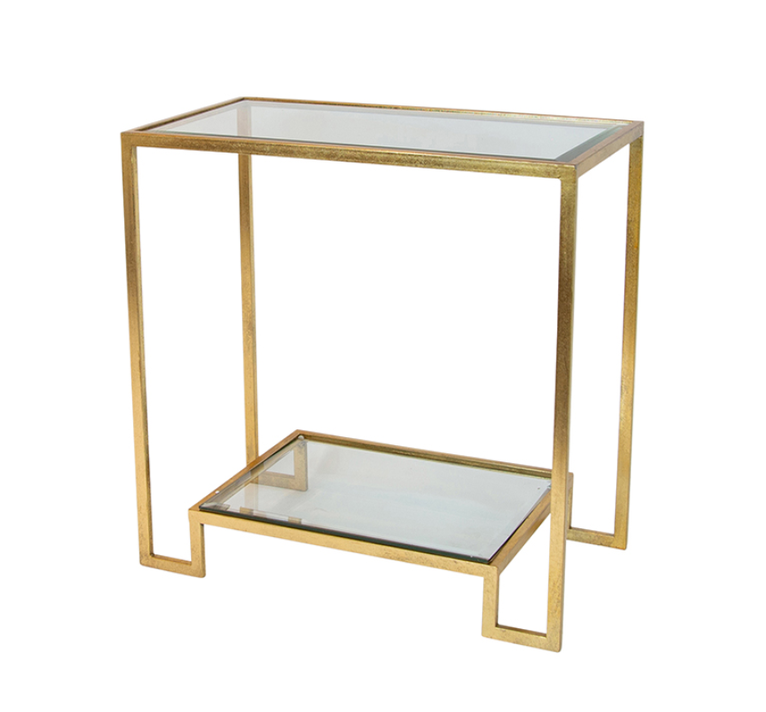 Beesen Gold Iron & Glass Shelf Console