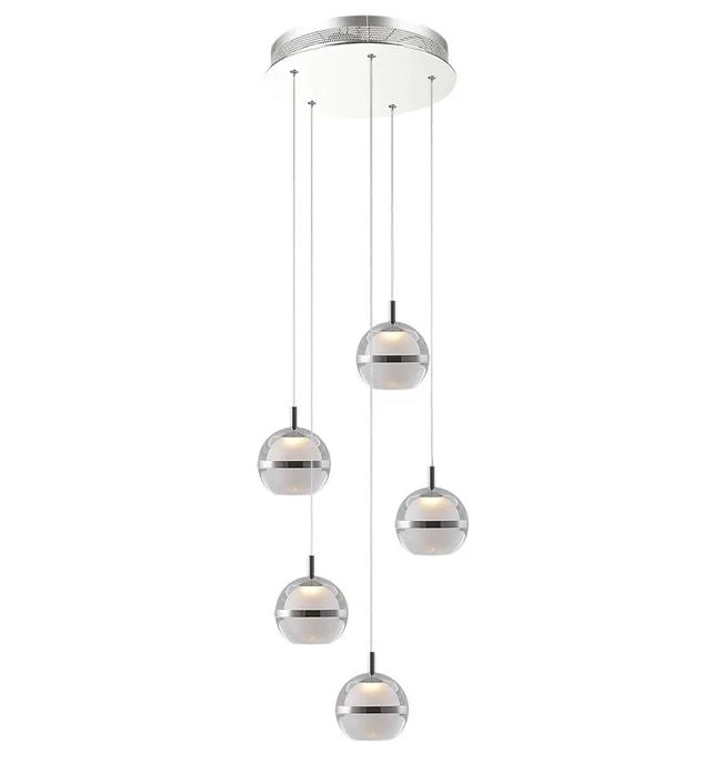 Sphere Chrome 3000K LED 5 Light Pendant