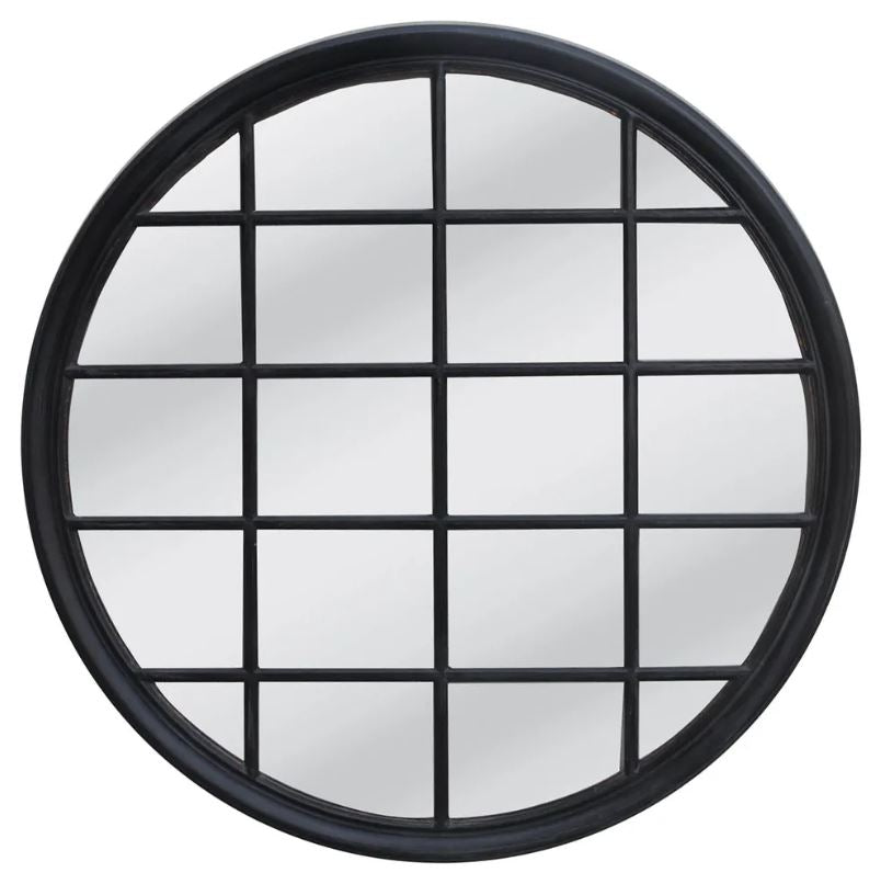 Hamptons Black Round Mirror 120cm