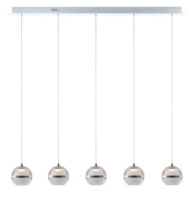 Sphere Chrome 3000K LED 5 Light Bar Pendant